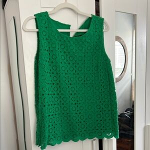 Green Sleeveless Cotton Eyelet Lace Top